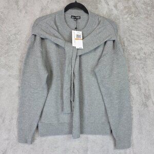 Line & Dot Sweater Womens Small Gray Knit Crewneck Pullover Scarf Detail